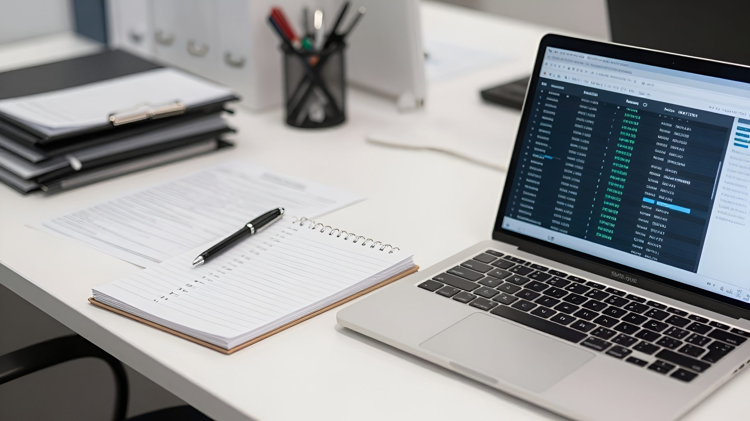 A laptop displays a keyword research spreadsheet with search volume and ranking data, used to plan local SEO keyword research for a divorce lawyer's website.